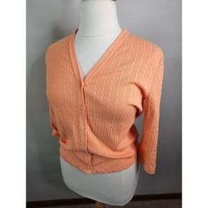 Lauren Ralph Lauren Large Orange Button Women's Cardigan Cotton Blend 3/4 Sleeve